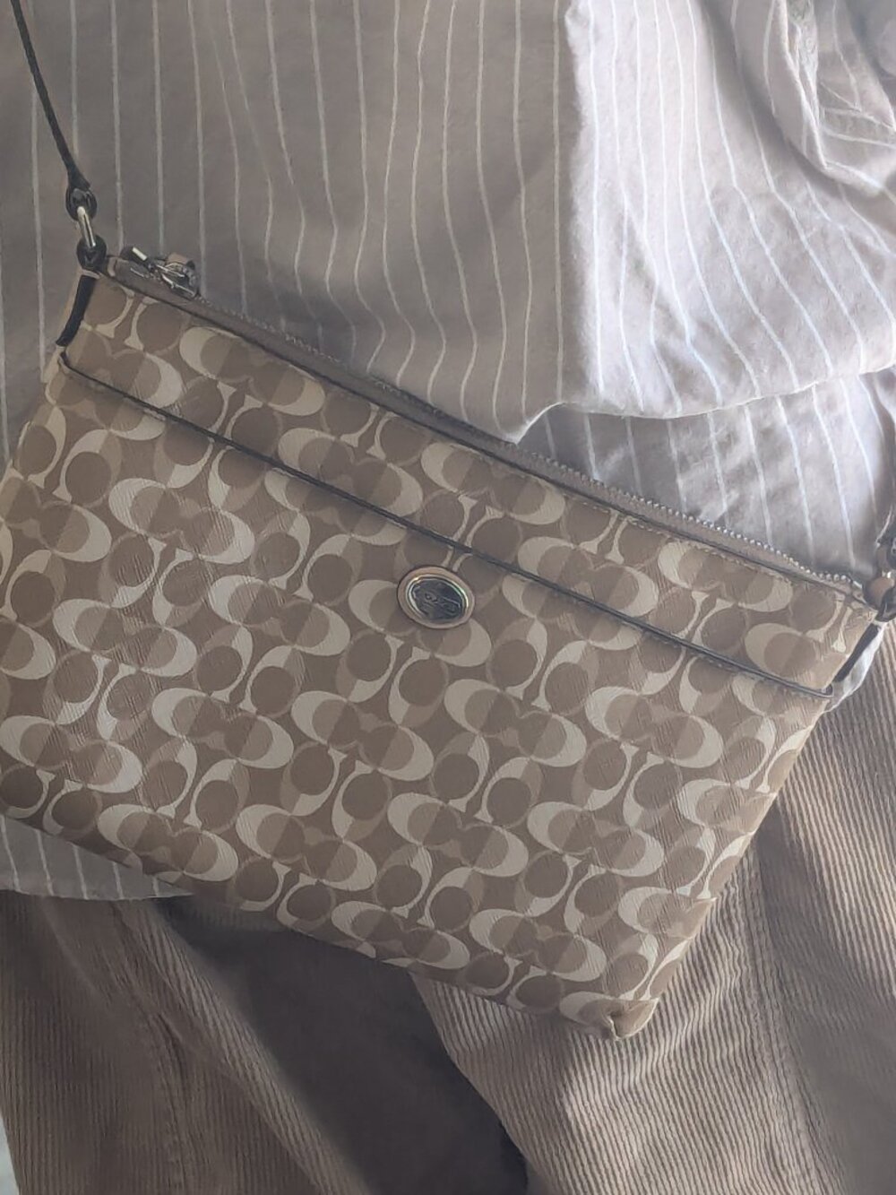 COACH Classic Peyton Dream C Signature EastWest Swingpack Crossbody Khaki‎ White